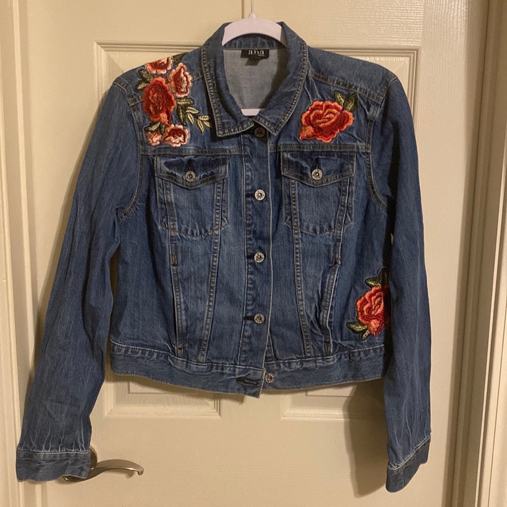 A.N.A. Denim Jacket with floral embroidery, L